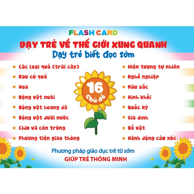 Thẻ Chống Thấm Nước - Thẻ Học Thông Minh 16 Chủ Đề Song Ngữ Khổ To Nhất A5 15x21cm Theo Phương Pháp Glenn Doman