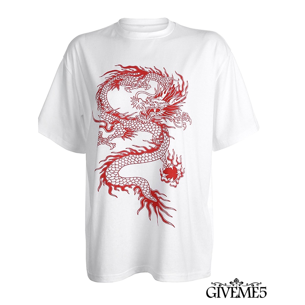 Áo Thun Nữ Tay Ngắn Cổ Tròn In Hình Rồng Thời Trang