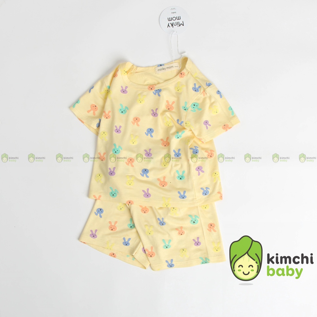 Đồ Bộ Bé Gái, Bé Trai Minky Mom Vải Thun Lạnh Hoạ Tiết Tai Thỏ Dễ Thương, Bộ Cộc Tay Mặc Nhà Cho Bé MKM2136