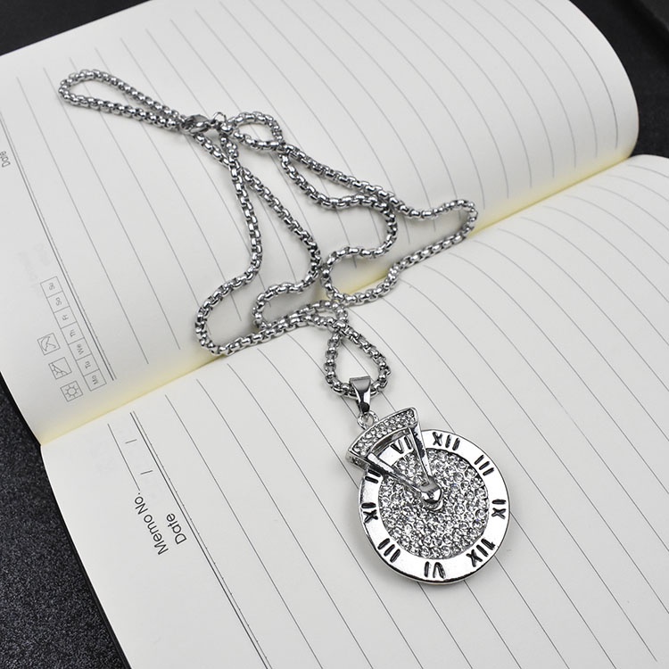 Dây Chuyền Nam Vòng cổ Nam nữ Màu Bạc Punstore Hình Tròn Chất Liệu Titan Không Gỉ - Vòng Cổ Clock Chain