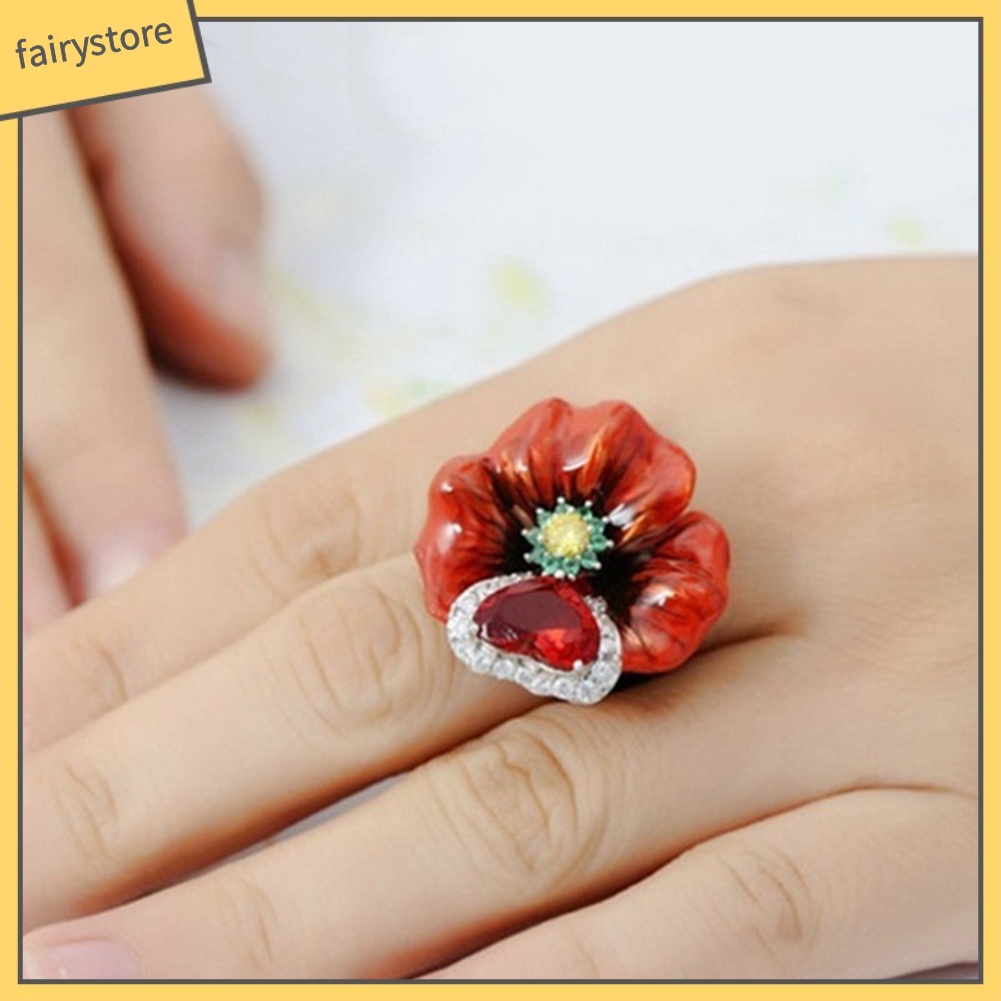 Nhẫn cưới đính đá ruby nhân tạo hình trái tim kiểu dáng sành điệu