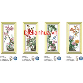 Combo 1 bộ tranh thêu chữ thập 3D TỨ QUÝ MAI CÚC TRÚC TÙNG. Kích thước: 40x92cm