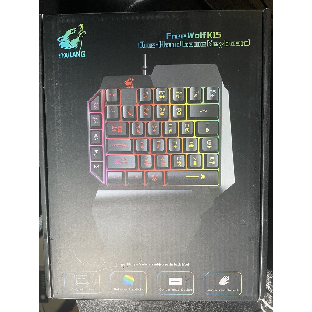 Bàn phím một tay K15 chơi game pubg, FF dòng 39 phím có đèn led Rainbow, phụ kiện chơi gaming. Tay cầm phím cơ chơi game