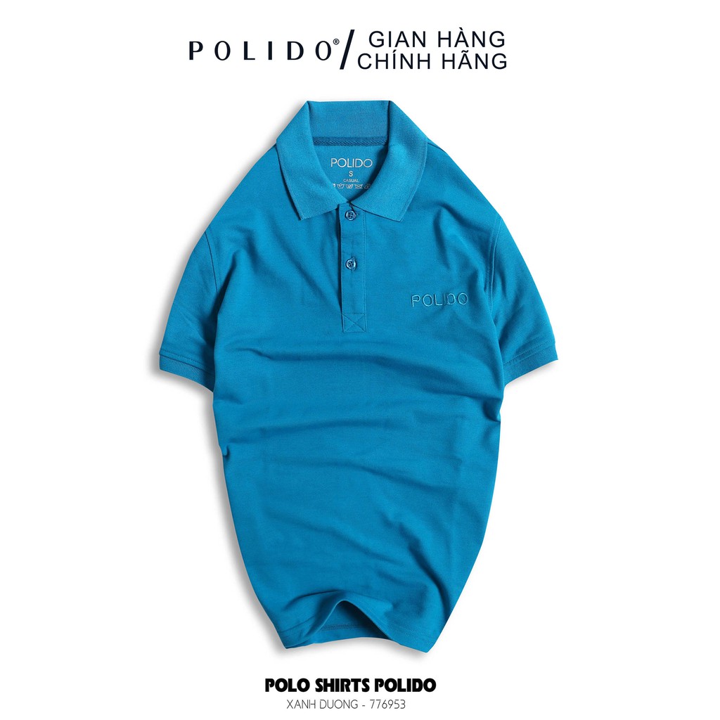 Áo Polo Nam Trơn Thêu Chữ POLIDO Màu Xanh Dương Vải Cotton Co Giãn Form Slimfit - POLIDO MALL