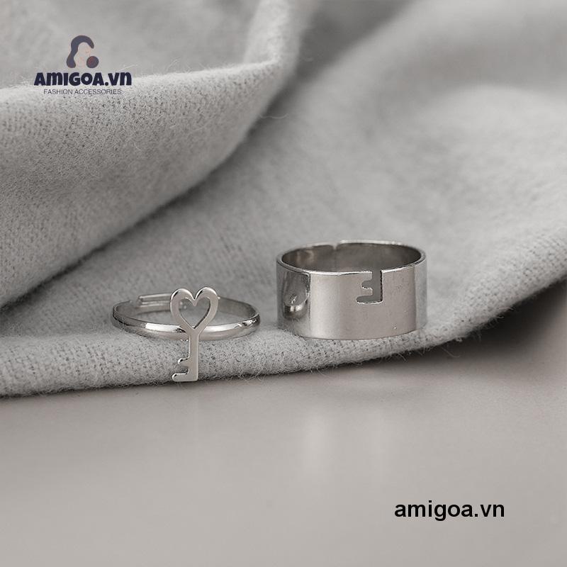 ✨✨màu vàng và bạc họa tiết chìa khóa phong cách cặp đôi thiết kế rỗng thời trang Hàn Quốc dành cho nữ