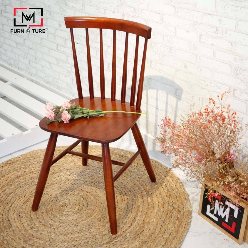 Ghế gỗ 7 nan hàn quốc màu nâu đậm thương hiệu MW FURNITURE - Nội thất căn hộ