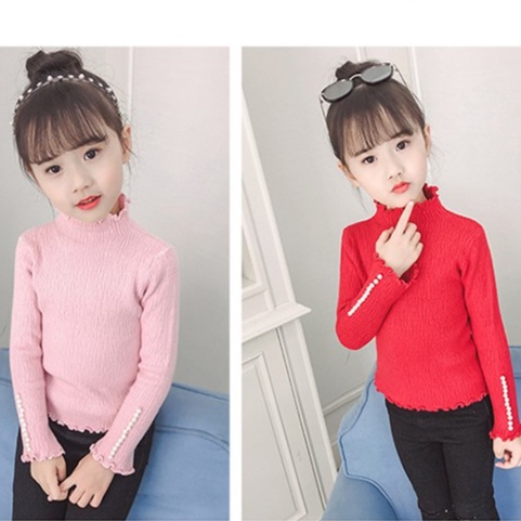 Áo len viền bèo tay đính hạt bé gái size 15-35kg [AL20]
