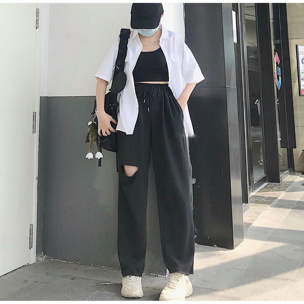 Quần Thun Rách Gối Unisex