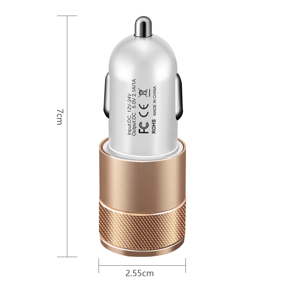 Tẩu sạc nhanh 2 cổng USB 2.1A làm bằng hợp kim nhôm dành cho xe hơi
