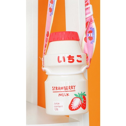 Bình Đựng Nước Hình Hộp Sữa Chua 480ml In Hình Trái Cây Phong Cách Nhật bản, Hàn Quốc Siêu Dễ Thương