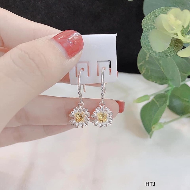 Bông tai nữ bạc ta cúc hoạ mi móc câu xinh xắn - Kho sỉ bạc Nhất Linh