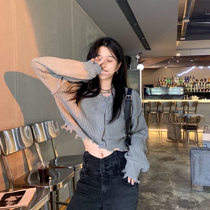 [ORDER 15N] Áo len cúc dáng ngắn rách gấu ulzzang Hàn Quốc | BigBuy360 - bigbuy360.vn