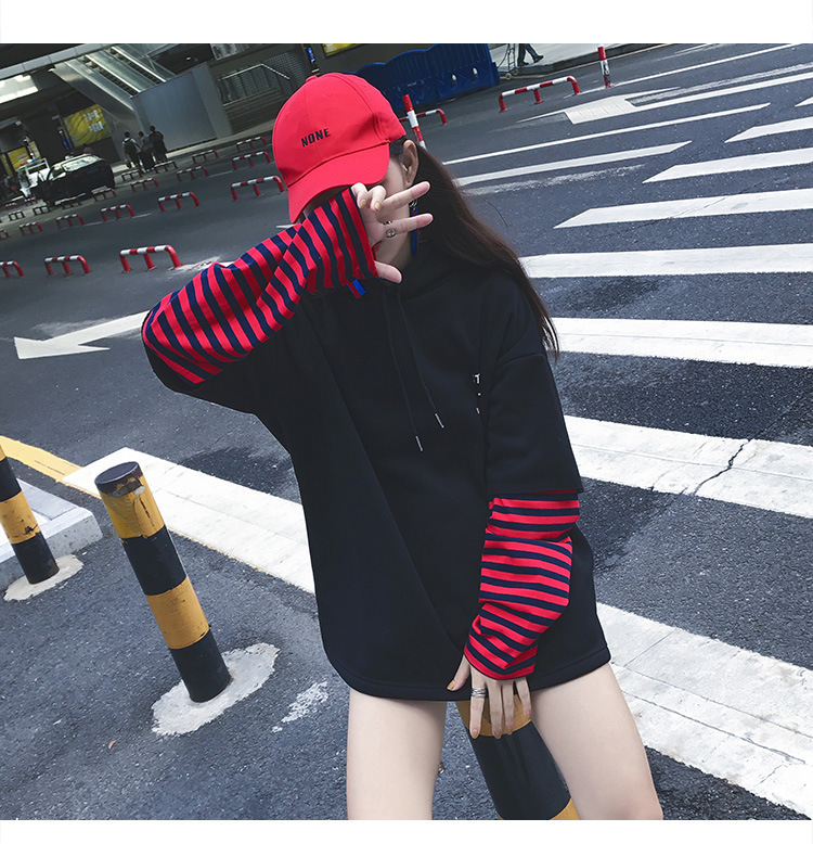 Áo Hoodie Nữ Tay Dài Dáng Rộng Giả Hai Lớp Thời Trang | BigBuy360 - bigbuy360.vn