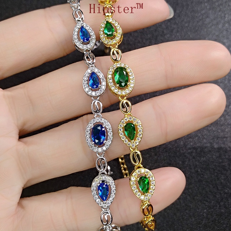 Vòng Tay Đính Đá Saphire Tự Nhiên Màu Trắng / Vàng Sang Trọng
