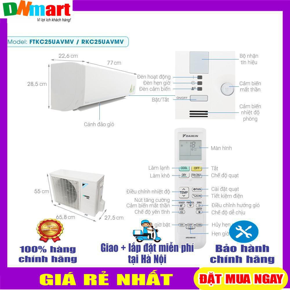 Điều hòa Daikin FTKC25UAVMV 9.000BTU 1 chiều Inverter R32 cao cấp{VẬN CHUYỂN MIỄN PHÍ + LẮP ĐẶT TẠI HÀ NỘI}