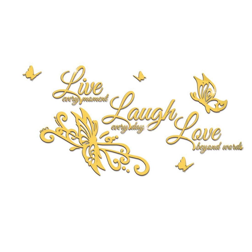 Miếng Dán Tường Trang Trí Hình Bướm / Live Laugh Bằng Acrylic Tráng Gương Nghệ Thuật