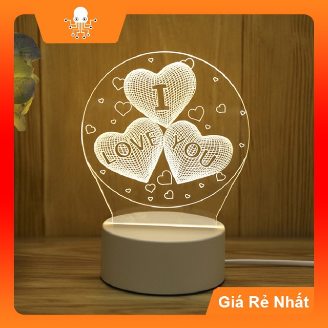 Đèn ngủ 3D đèn led trang trí trái tim I LOVE YOU