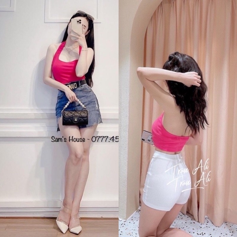 Áo kiểu yếm choàng cổ croptop nữ đẹp ôm body hở lưng  cực sexy mẫu mới thời trang 2021