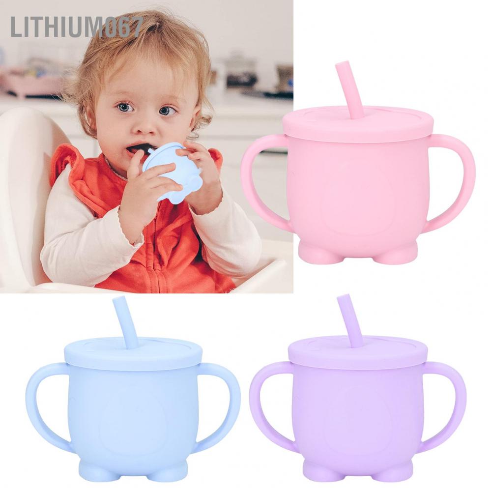 Lithium067 Lithium067 Cốc silicon Sippy Hút dễ dàng Chống tràn Thực phẩm Cấp silicone chống trượt Tay cầm cho trẻ mới biết đi với ống hút gia đình