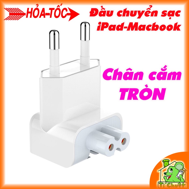 [ZIN Chân Tròn] Đầu cắm chuyển 2 chấu cho sạc iPad-iPhone-Macbook