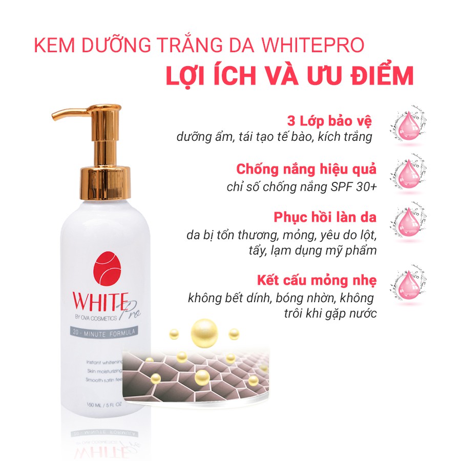 Kem dưỡng trắng da Body Ova Whitepro, nâng tông, dưỡng ẩm, chống lão hóa toàn thân ngày đêm, 150ml | BigBuy360 - bigbuy360.vn
