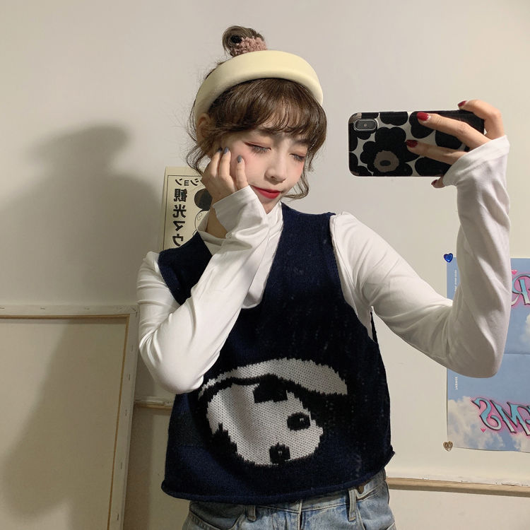 Áo Gile Korean New Loose Short Sleeveless V-neck Waistcoat Knitted Vest Female Student