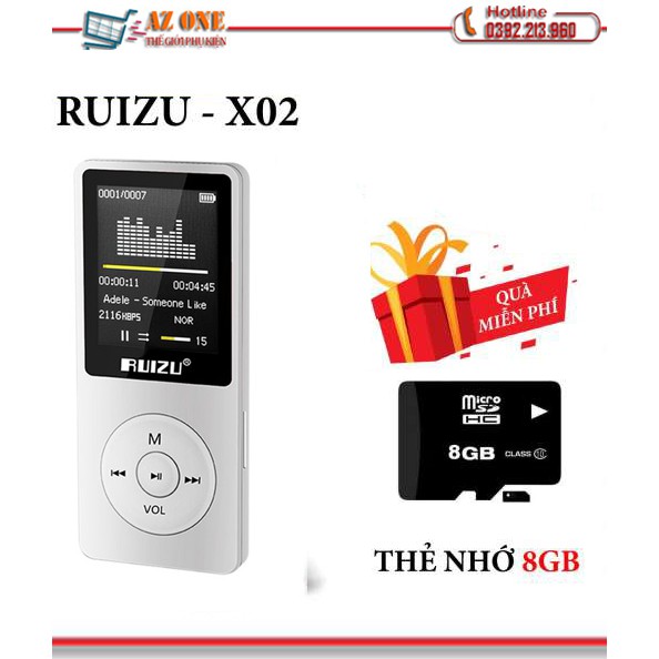 Máy Nghe Nhạc Lossless Ruizu X02 Bản 8GB Tặng Kèm Thêm Thẻ Nhớ 8GB