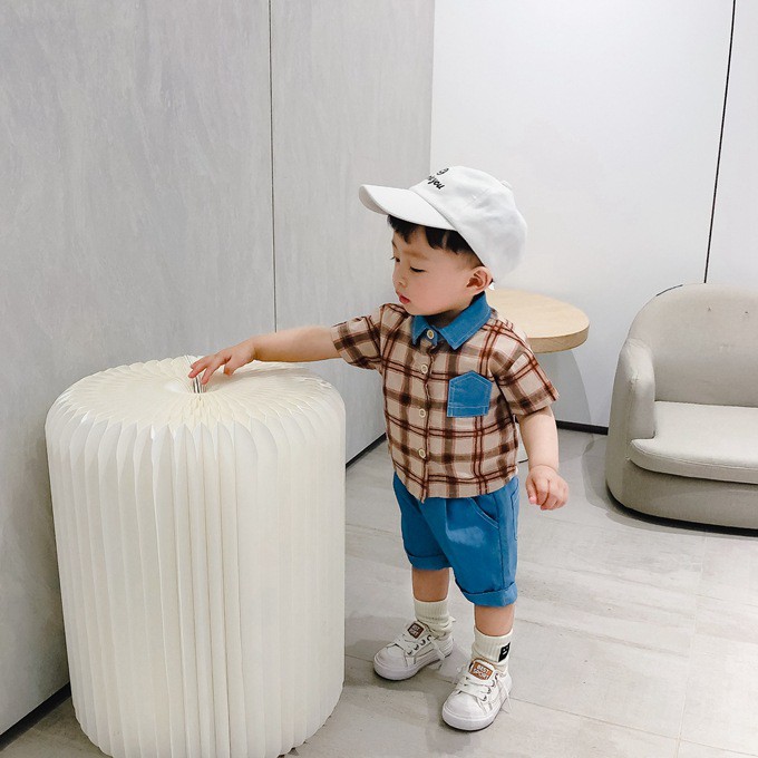 Set Áo Sơ Mi Đũi Cổ Đức Quần Sooc Hàn Quốc Cho Bé Trai [Quần Áo Trẻ Em Hàn Quốc tại Hà Nội - Hàng Quảng Châu Cao Cấp]