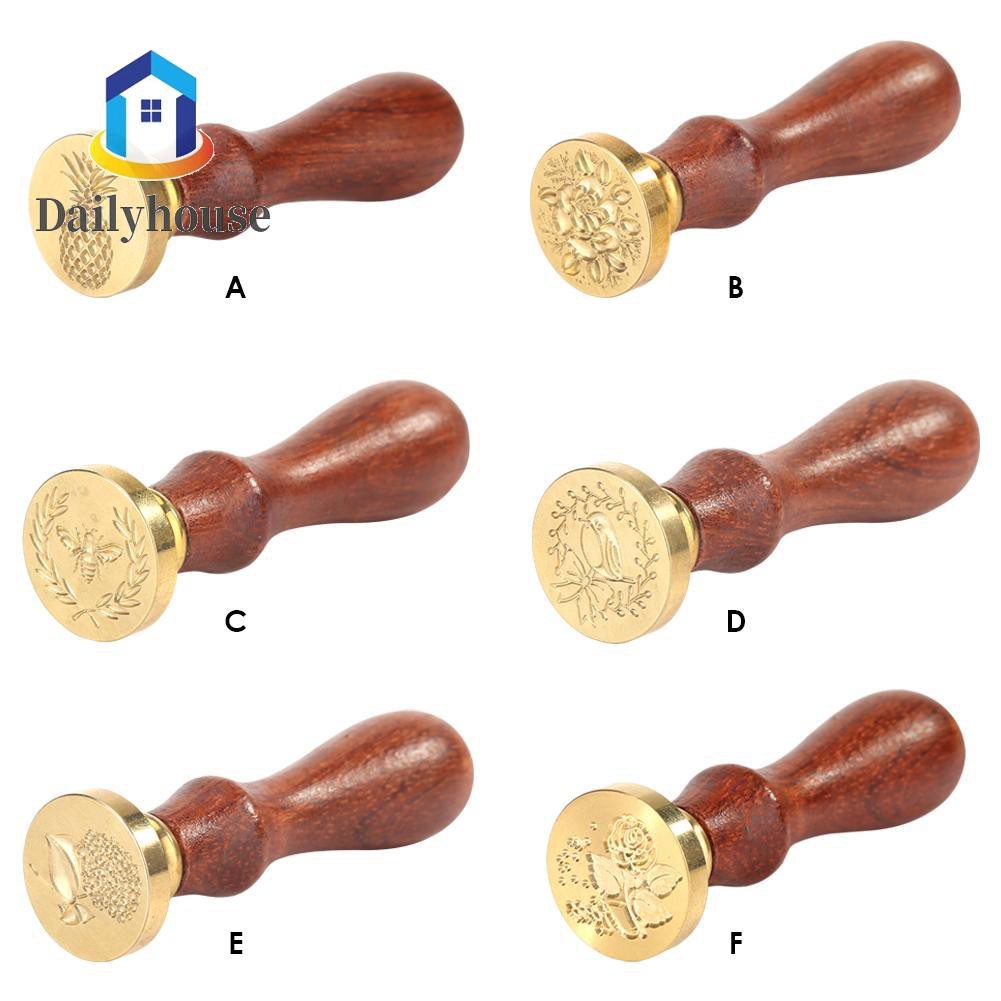 Wood Handle Antique Plant Pattern Metal Sealing Wax Stamp DIY Wedding Invitation