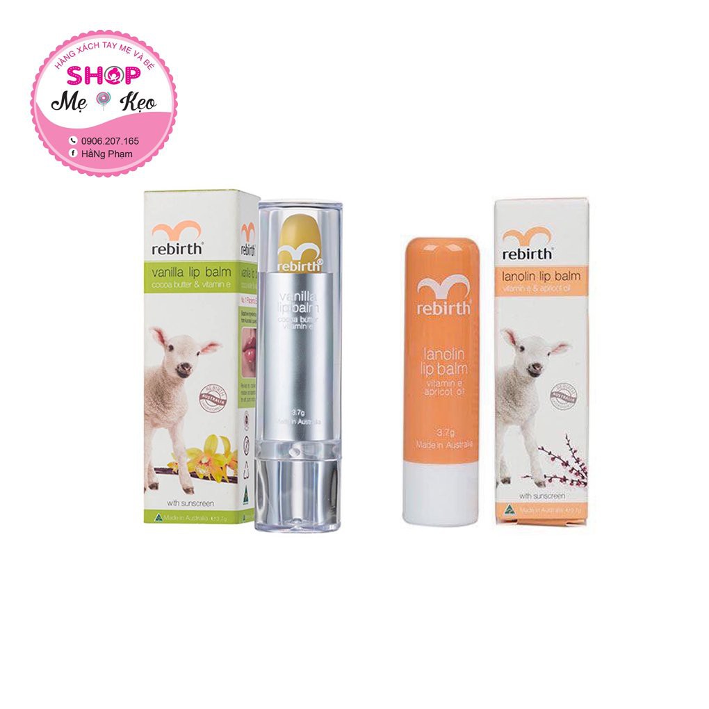 Son Dưỡng Môi Nhau Thai Cừu Rebirth Lanolin Lip Balm Chống Môi Khô, Nứt Nẻ, Thâm Môi,Chăm Sóc Môi, Giúp Môi Mềm Mại, Úc