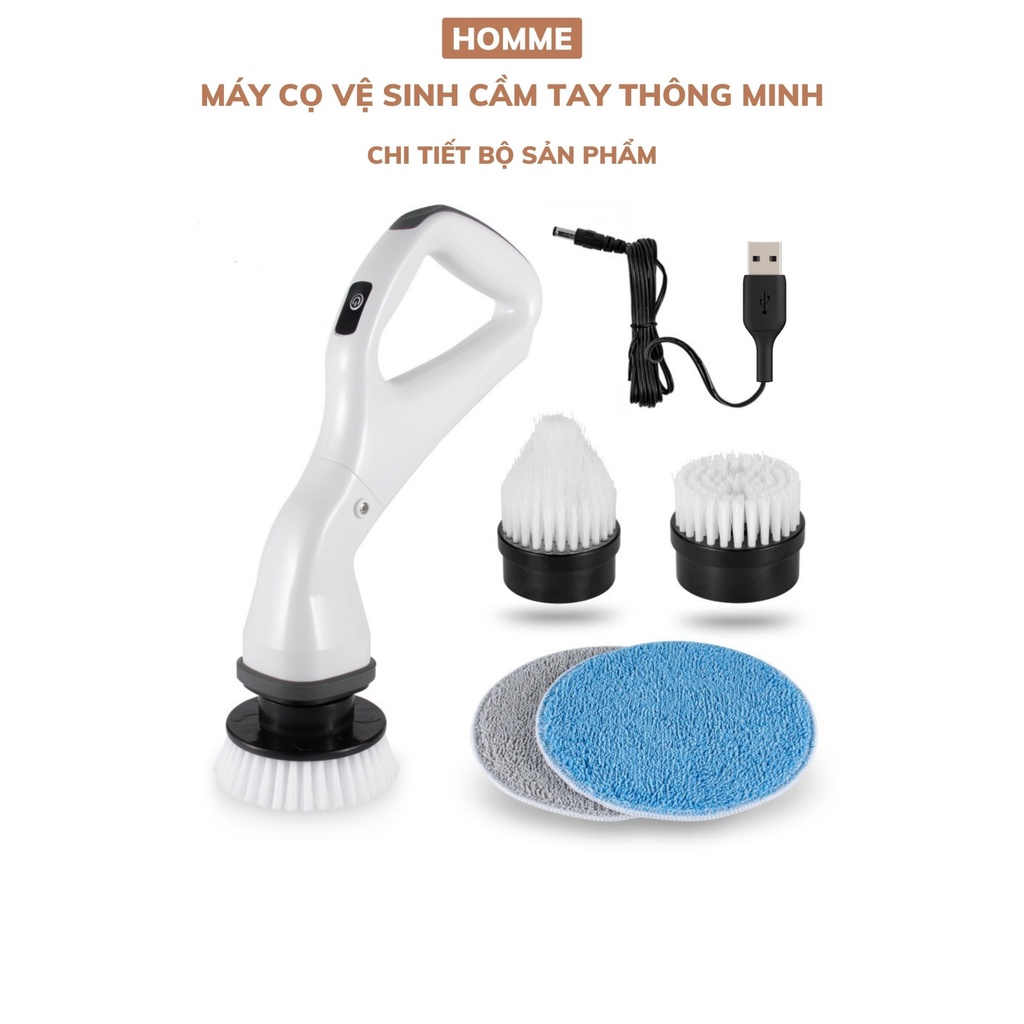 Máy cọ nhà tắm bằng điện HOMME đa năng chà sàn nhà, vệ sinh nhà cửa 4 đầu cọ thay thế