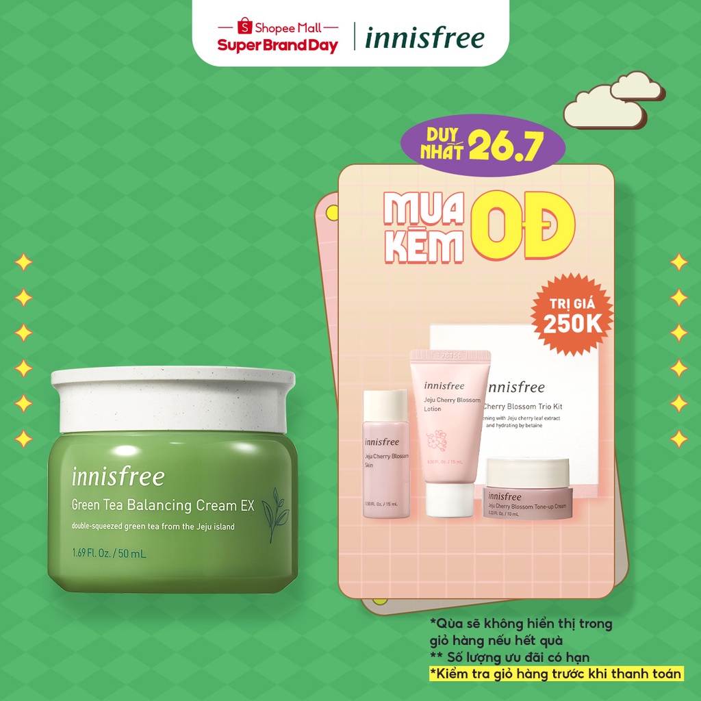 [Mã COSIFSBD giảm 10% đơn 400K] Kem dưỡng cân bằng độ ẩm innisfree Green Tea Balancing Cream Ex 50ml