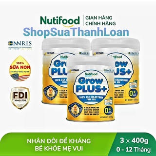 (HSD T2-2027) COMBO 3 LON Sữa Bột Vàng Nutifood GROW PLUS 0+ 400g (Sữa Non).