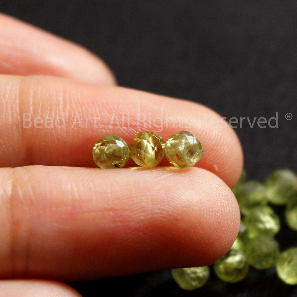 3.5MM Đá Peridot Xanh Lá  Giác Cắt, Mộc, Hoả, Đá Phối Vòng Tay Phong Thuỷ, Chuỗi Hạt S30