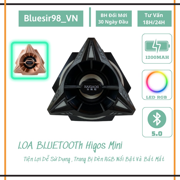Loa bluetooth không dây mini Higos-IT 02 hỗ trợ bluetooth thẻ TF, nhỏ gọn đèn Led RGB siêu đẹp