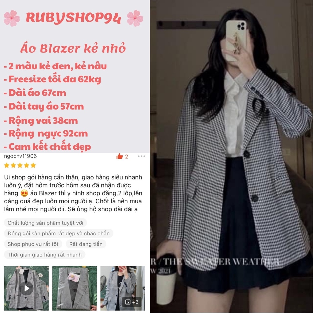 Áo Blazer nữ 2 lớp kiểu Hàn Quốc, Áo Vest nữ khoác ngoài kẻ nhỏ đẹp