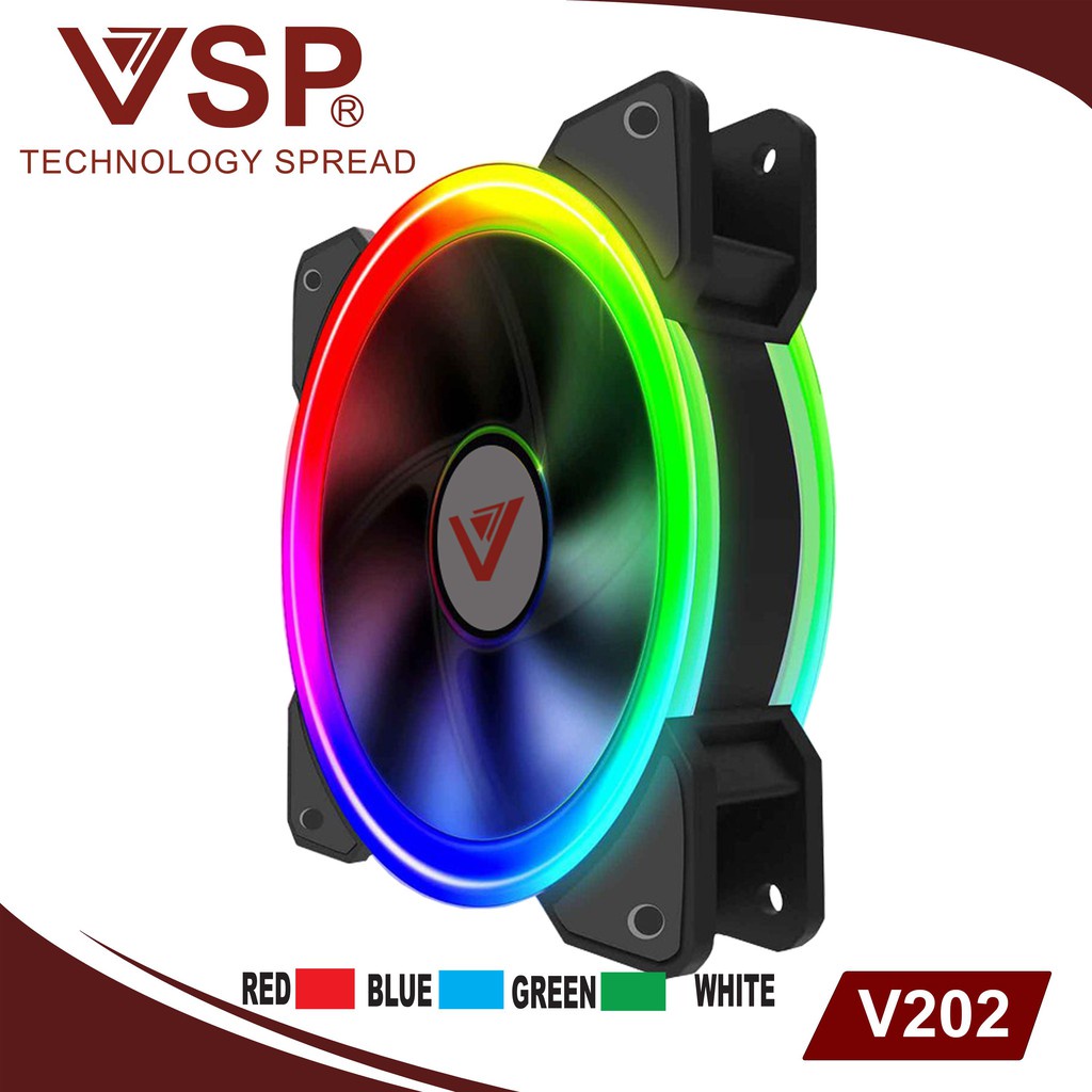 Quạt Tản Nhiệt Thùng Máy Vi Tính Fan case VSP V202 LED Double Circle 12Cm