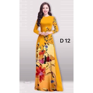 Áo dài may sẵn - Áo dài truyền thống D12 vàng hoa
