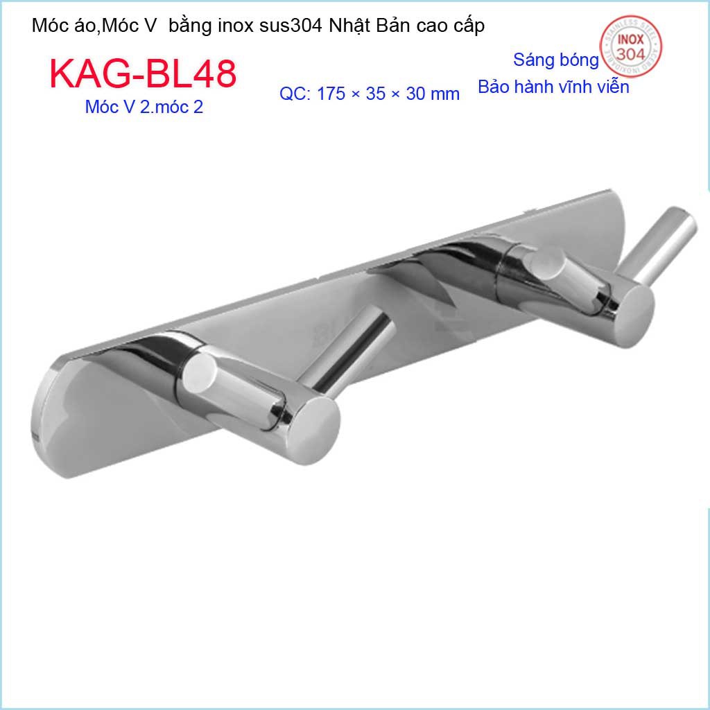 Móc treo đồ phòng tắm, Phụ kiện phòng tắm cao cấp Kace, Móc V2 treo đồ inox 304 Nhật Bản KAG-BL48