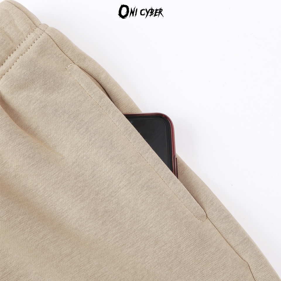 Quần đùi ống rộng hiphop ONI CYBER chất đẹp, quần short nỉ Unisex nam nữ bassic 2 màu đen và màu be in logo QONI03 | BigBuy360 - bigbuy360.vn