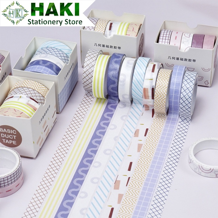 Washi tape cute HAKI, băng dính washi tape bộ 5 cuộn trang trí nhiều màu đáng yêu giá rẻ BD02