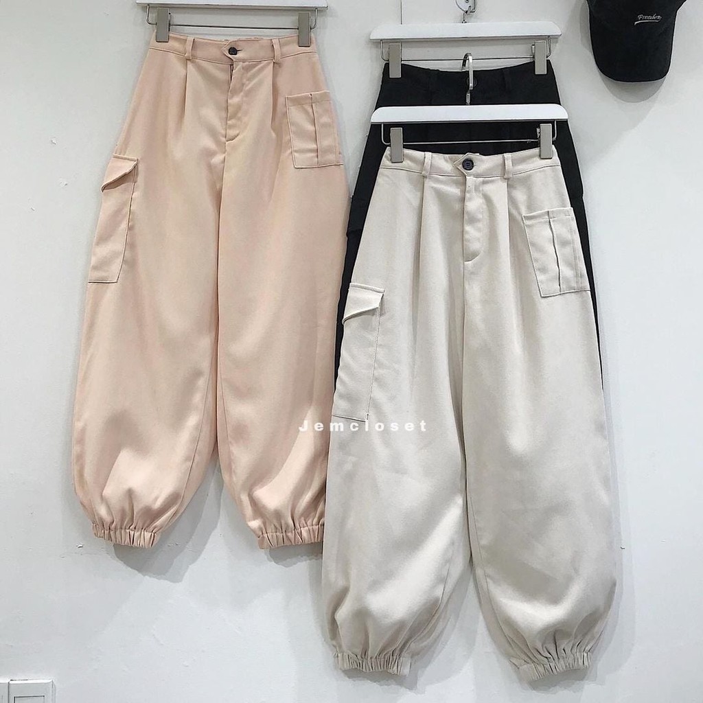 Quần Jogger Nữ Ống Rộng JEM CLOSET Chất Nhung Gân Quần Jogger Túi Hộp Nữ MOLEE Dáng Dài Che Khuyết Điểm Chân To 2647