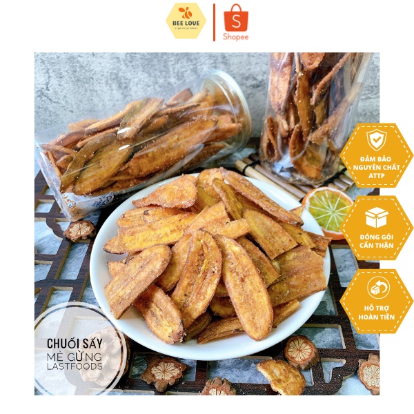 Chuối sấy mè gừng giòn khô, đồ ăn vặt ngon, chuẩn đặc sản Đà Lạt, vệ sinh an toàn thực phẩm hộp cao cấp 300G