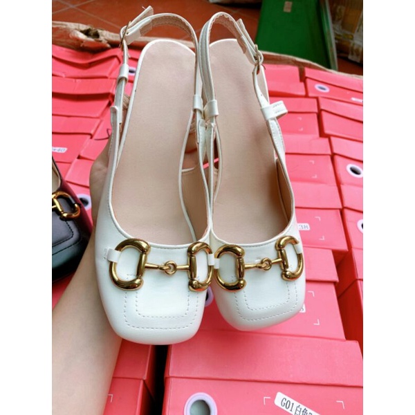 Giày sandal mũi vuông guốc 7cm cao cấp