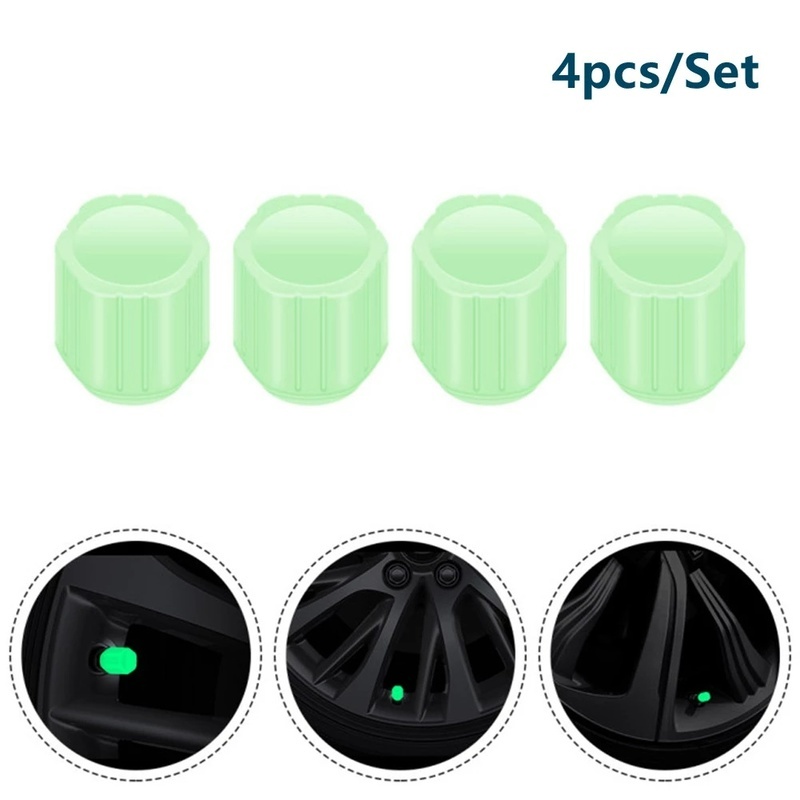 Set 1 / 4 Nắp Van Lốp Xe Hơi / Xe Máy Chống Bụi Màu Xanh Lá Phản Quang Thông Dụng