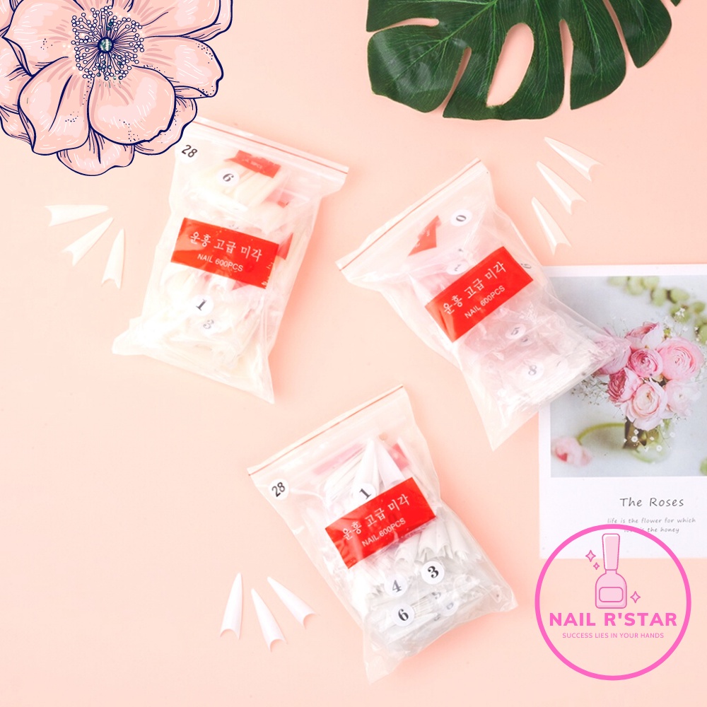 Móng nối nhọn Hàn Quốc - Túi 500 móng tip nhọn dài mẫu mới nhựa dẻo đủ size NAIL R’STAR