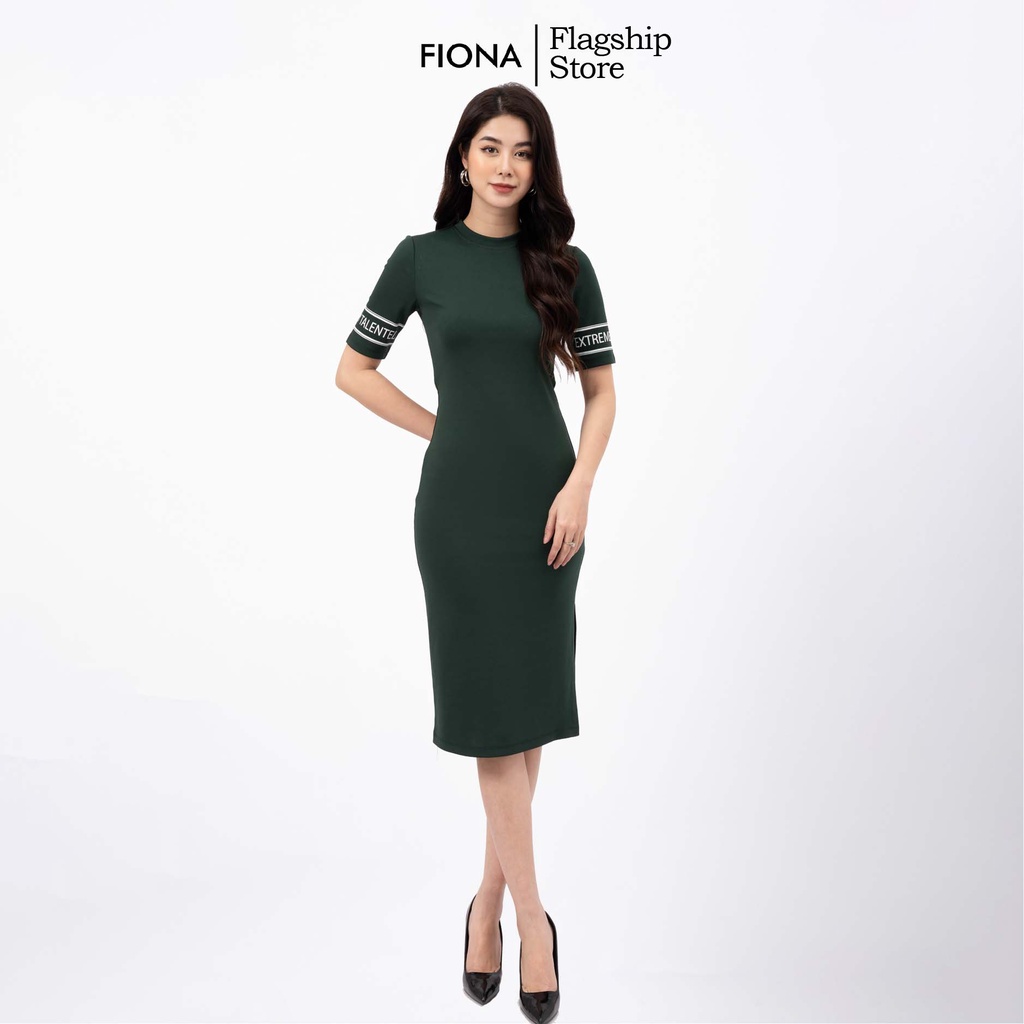 Váy body nữ Umi cổ tròn FIONA đầm ôm dài xẻ tà phù hợp mặc đi làm đi chơi F421204