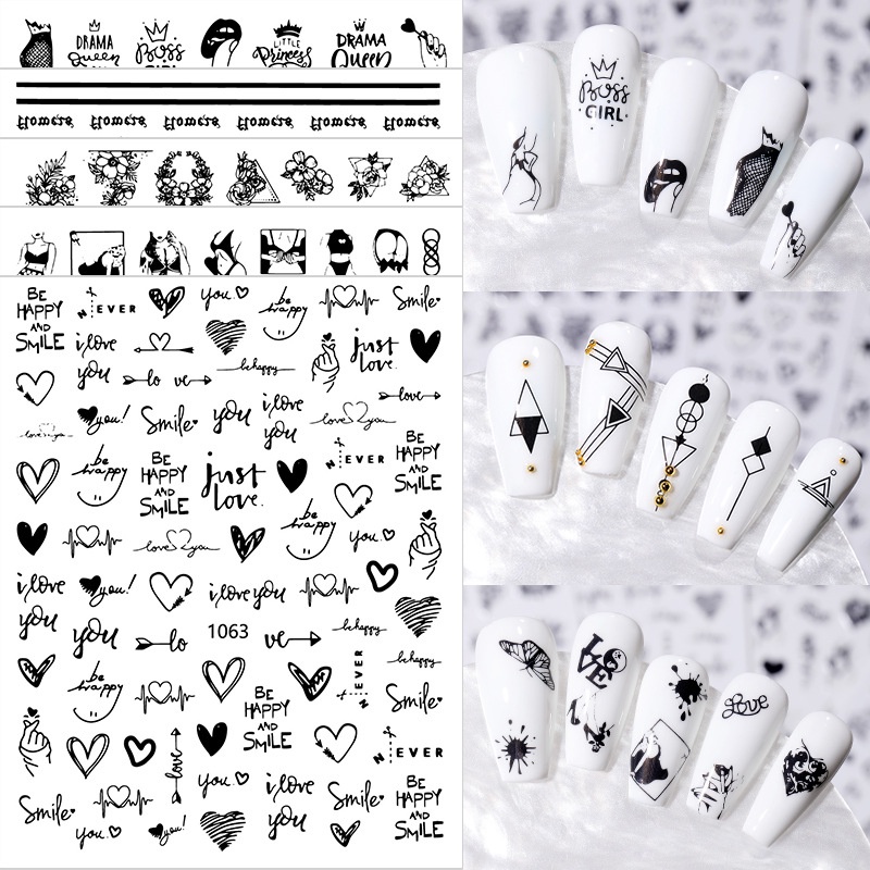 Miếng Dán Trang Trí Móng Tay Họa Tiết Hoa Hồng Và Chữ Cái Tiếng Anh 3d Chống Thấm Nước