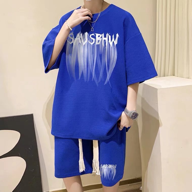 Set Đồ Thể Thao đồ bộ nam In Chữ áo thun nam+quần short Cách Retro Hàn Quốc Dành Cho Nam Giới bộ thể thao nam