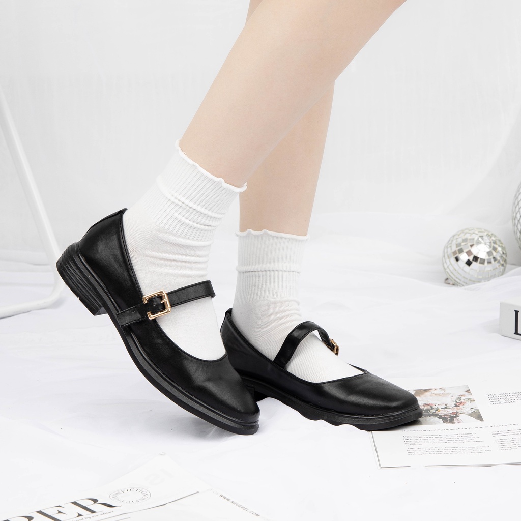 Giày MWC 2252 -  Giày Búp Bê Da Mũi Tròn Thiết Kế Kiểu Dáng Basic Thanh Lịch Màu Kem Đen